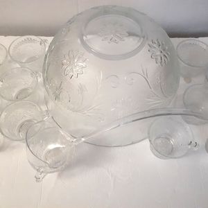 14 Piece Vintage Crystal Glass Punchbowl & Cup Set Never Used